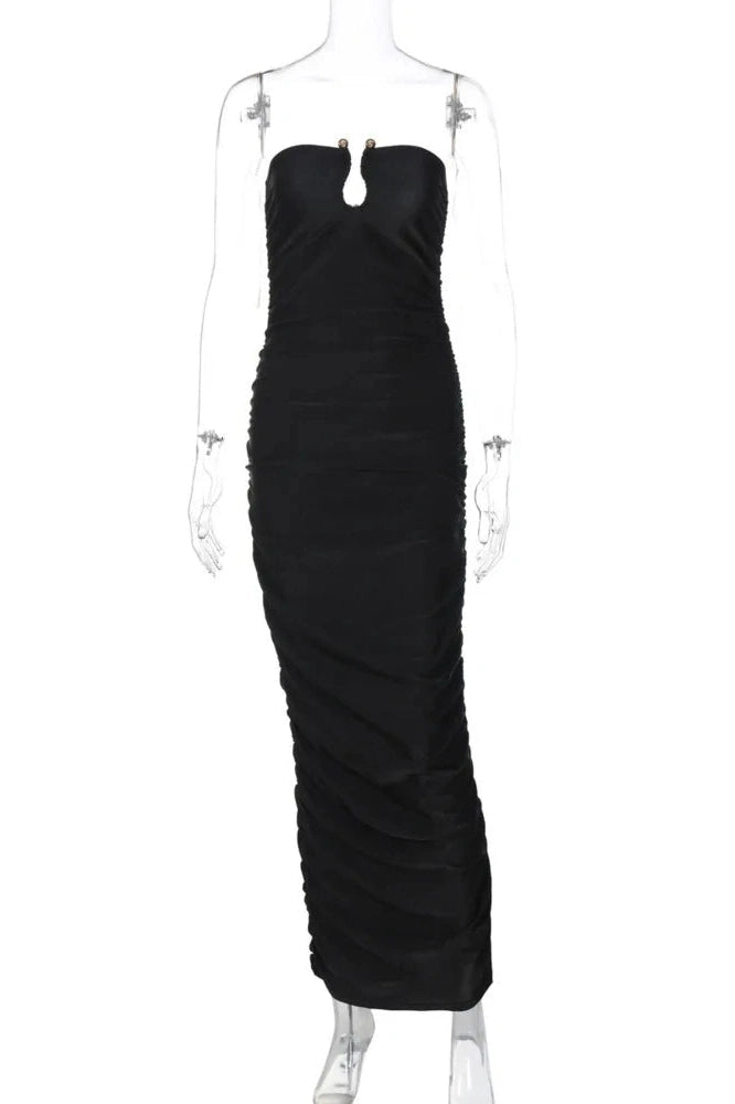 Glorol - Sleeveless Off-shoulder Strapless Backless Maxi Dress