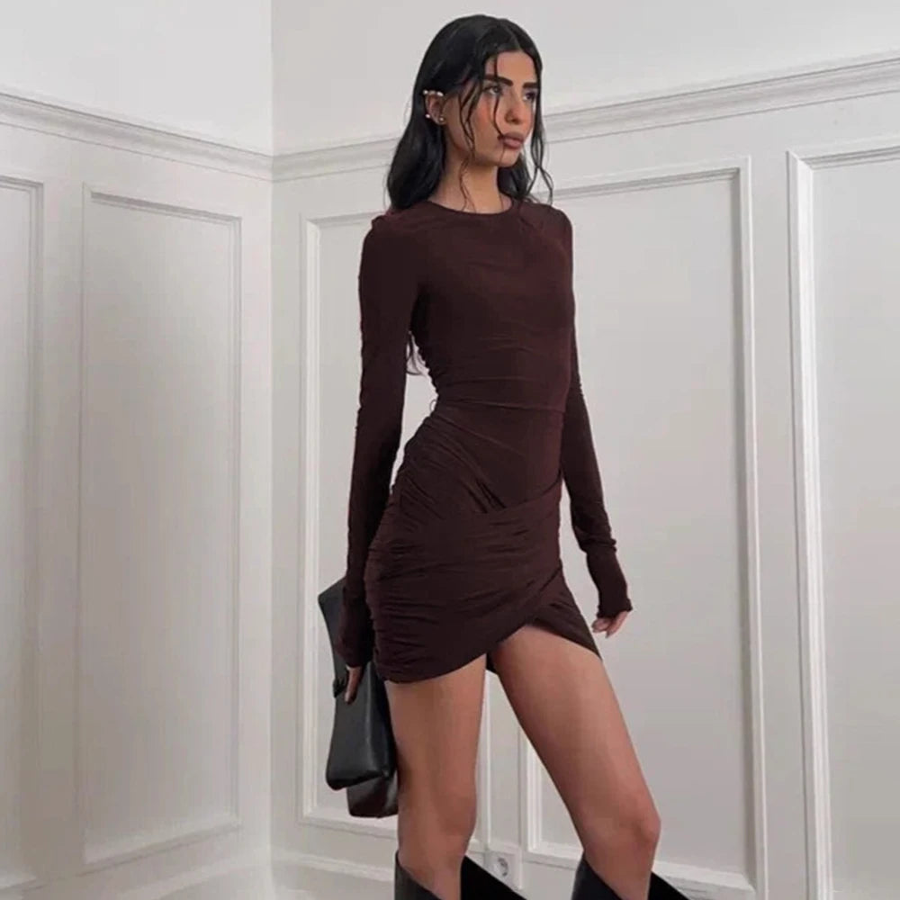 Glorol - Elegant Patchwork Long Sleeve Mini Dress