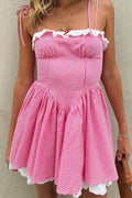 Glorol - Elegant Plaid Lace A-Line Mini Dress