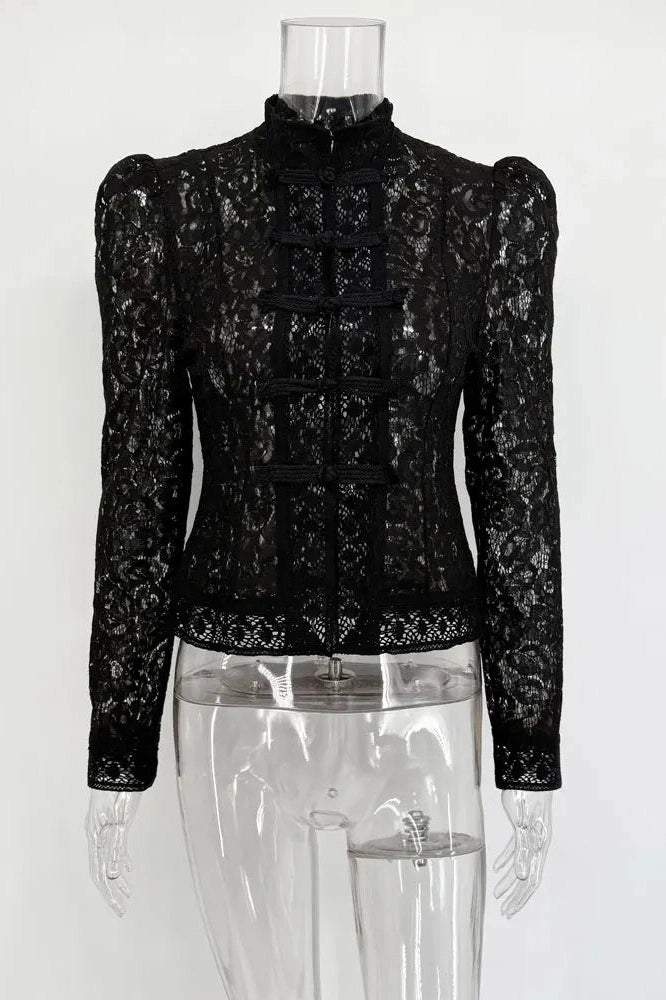 Glorol - Hollow Out Lace Printed Top