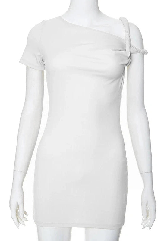 Glorol - One Shoulder Slim High Waist Sleeveless Bodycon Mini Dress