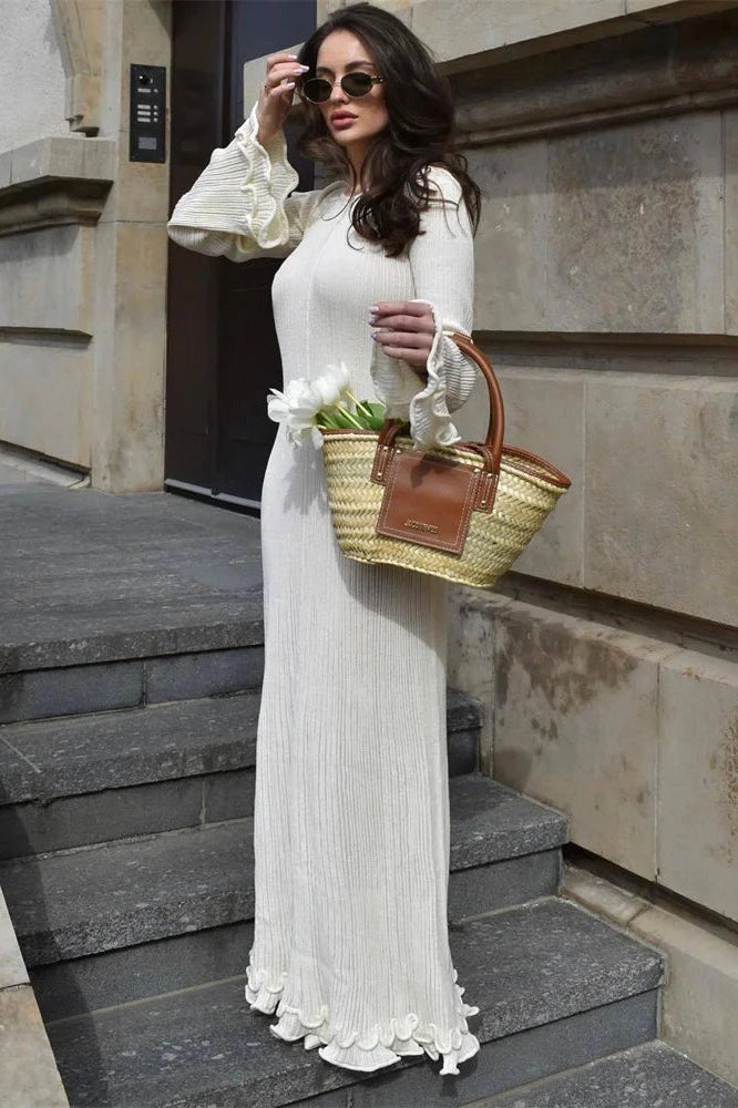 Glorol - Lace-Up Patchwork Loose Maxi Dress