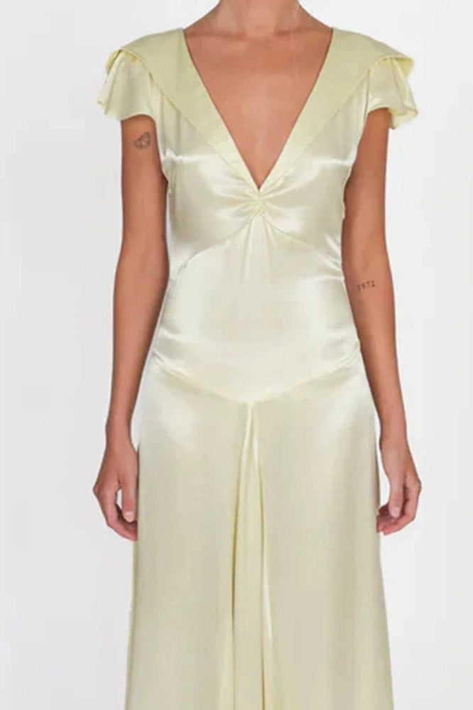 Glorol - Elegant Slim Sleeveless Lace-Up V-Neck Backless Maxi Dress