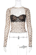 Glorol - Printed Lace V-Neck Long-Sleeve Top