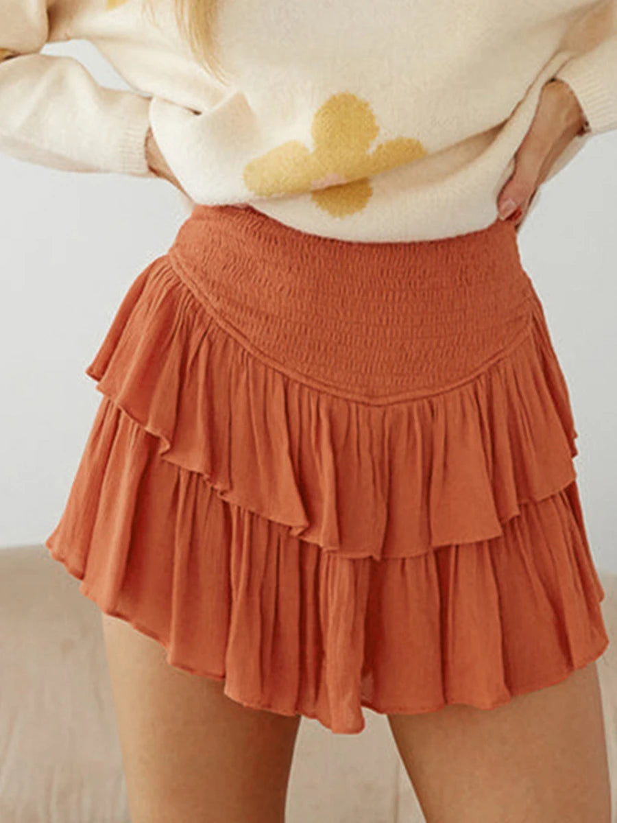 Glorol - High Waist A-Line Ruffle Skirt