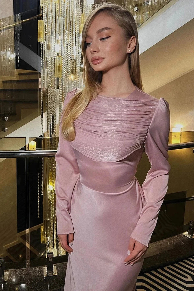 Glorol - O-Neck Long Sleeve High Waist Maxi Dress