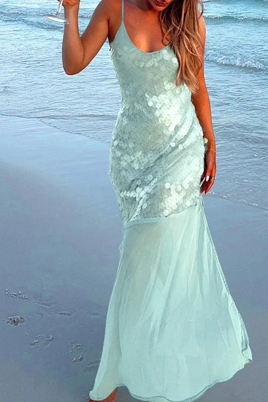 Glorol - U Neck Backless Sleeveless High Waist Maxi Dress