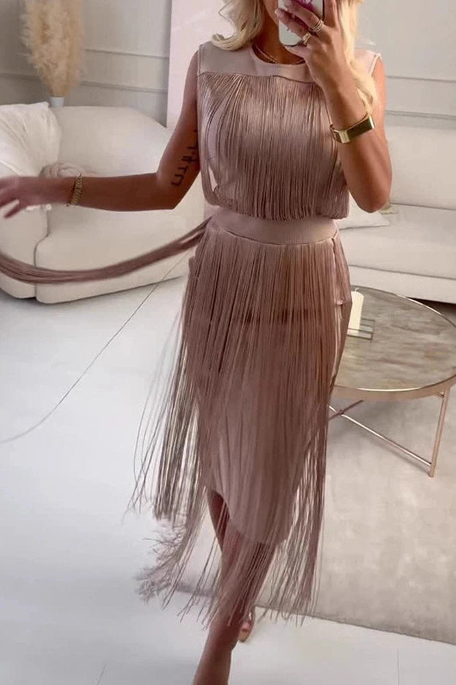 Glorol - Hollow Out Sleeveless Pleated O-Neck Midi Dress