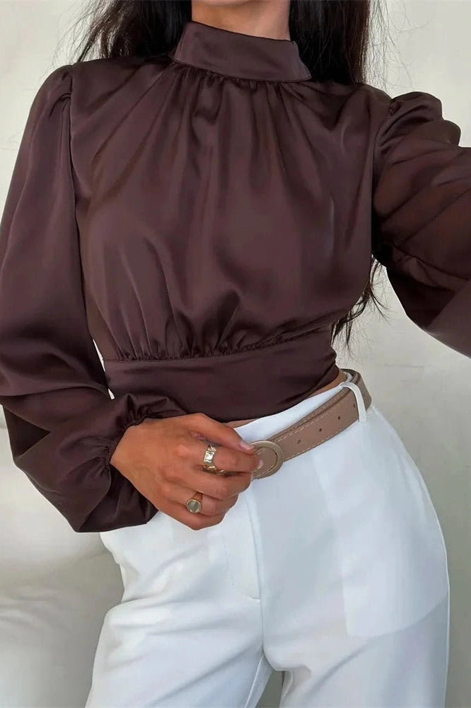 Glorol - Backless Long Sleeve Patchwork Top