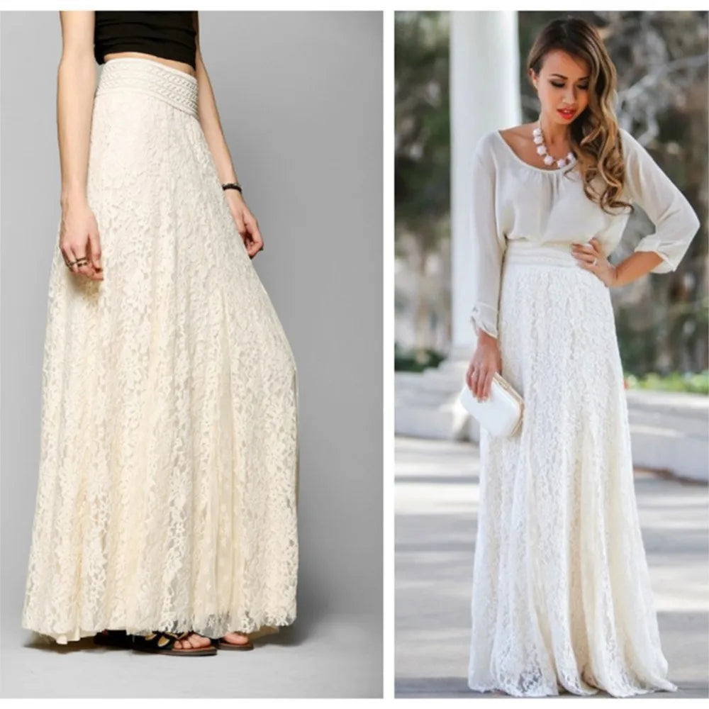 Glorol - High-waisted Lace Micro-elastic Embroidered Skirt