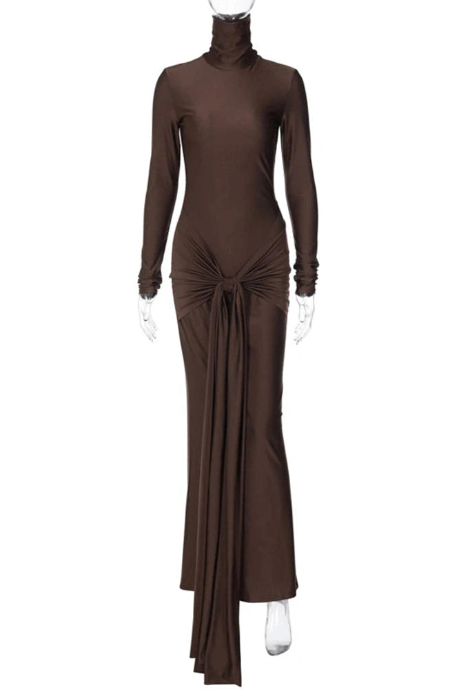 Glorol - Elegant Turtleneck Long Sleeve Bodycon Maxi Dress