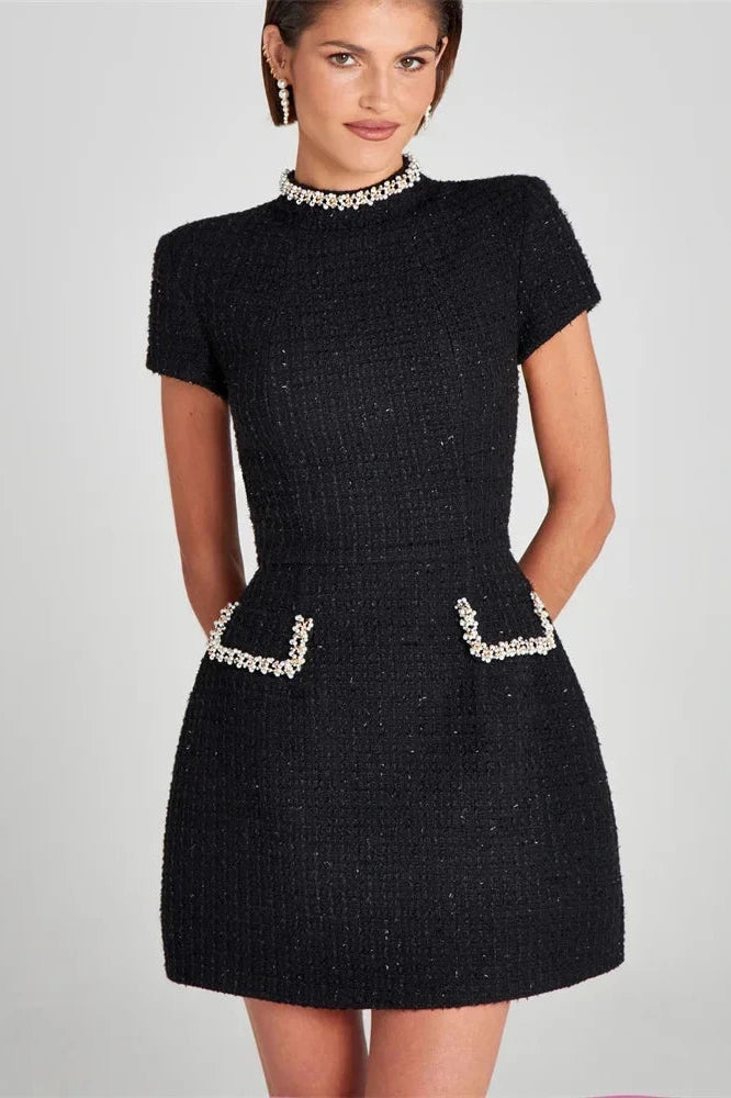 Glorol - Short Sleeve Patchwork Slim Mini Dress