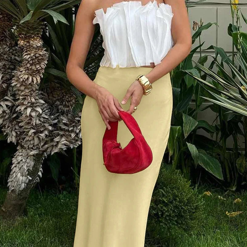 Glorol - High Waist Draped Bodycon Skirt