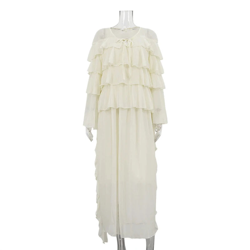 Glorol - Elegant Lace Long Sleeve Loose Maxi Dress