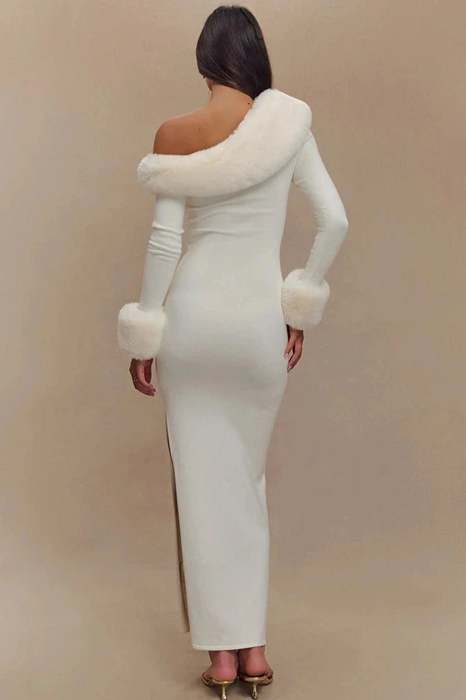 Glorol - Backless Long Sleeve One Shoulder High Split Maxi Dress