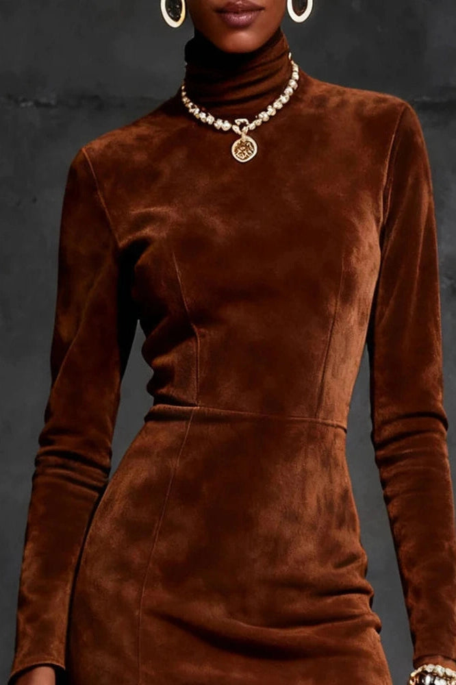 Glorol - Elegant Turtleneck Long Sleeve High Waist Mini Dress