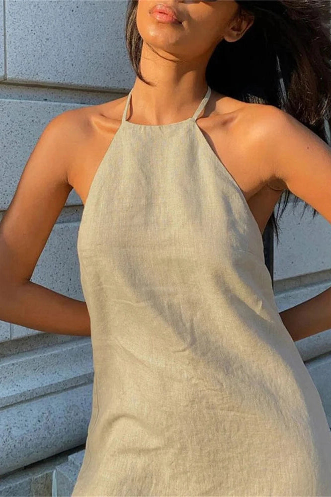 Glorol - Off-Shoulder Backless Lace-Up Patchwork Mini Dress