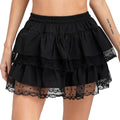 Glorol - Elastic Waist A-Line Layered Lace Skirt