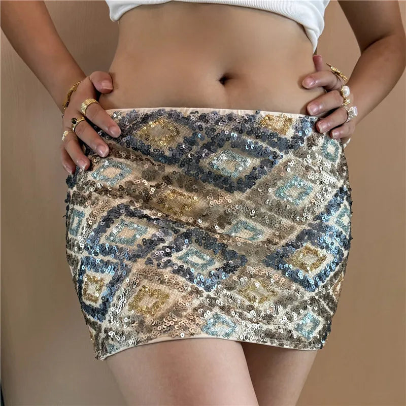 Glorol - Slim Fit Sequin Beaded High Waist Skirt