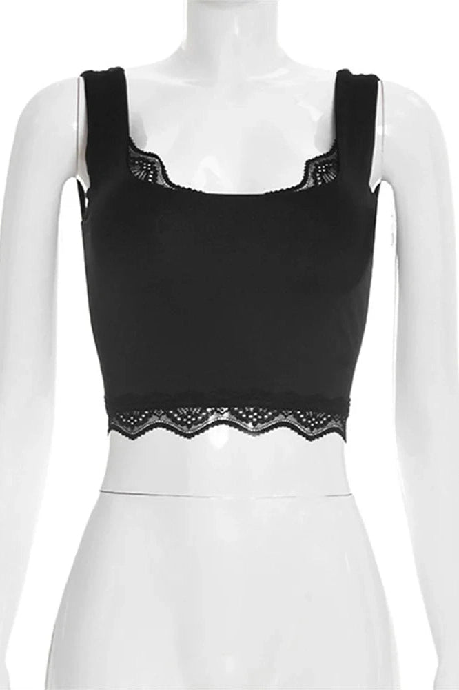 Glorol - Lace Backless Patchwork Sleeveless Top