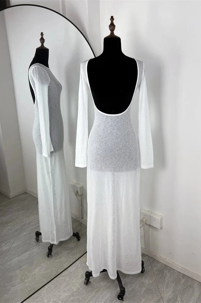 Glorol - See-Through Loose Long Sleeve Maxi Dress