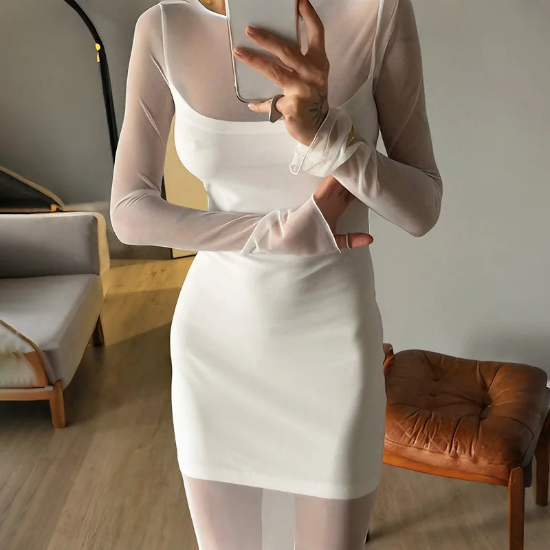 Glorol - Elegant See Through Patchwork High Waist Maxi Dress