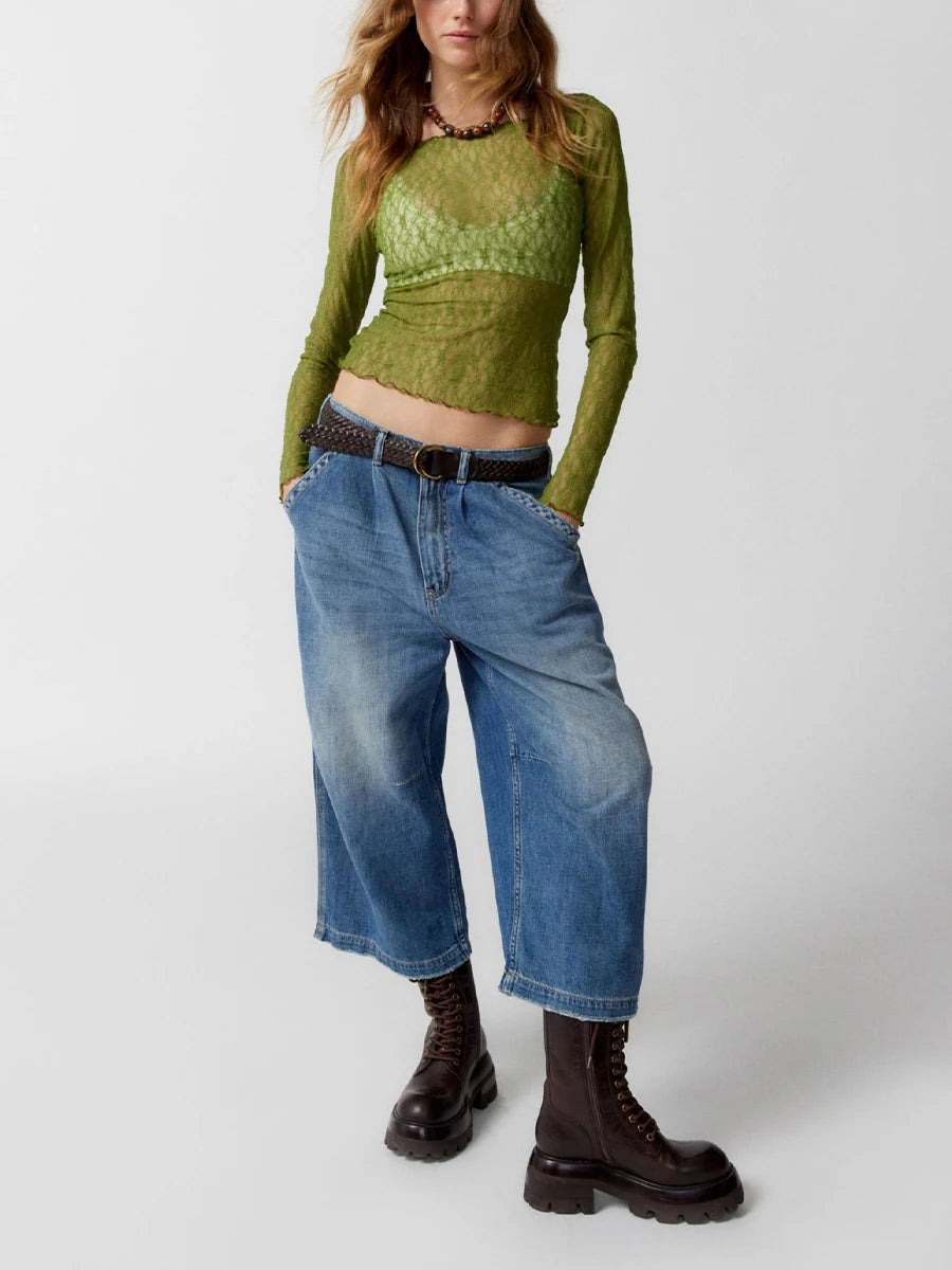 Glorol - Long Sleeve Fitted Lace Top