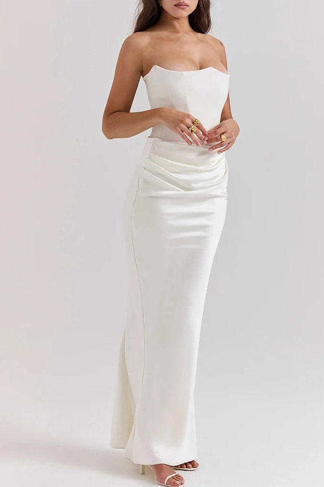 Glorol - Hollow Out Off-Shoulder High Waist Pleated Maxi Dress