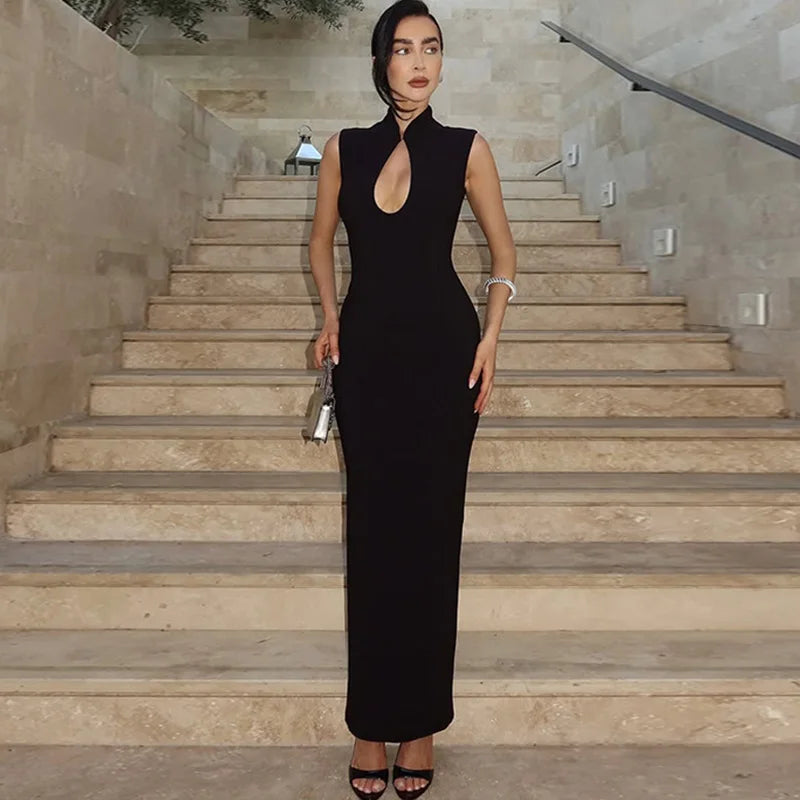 Glorol - Elegant Hollow Out Sleeveless Maxi Dress