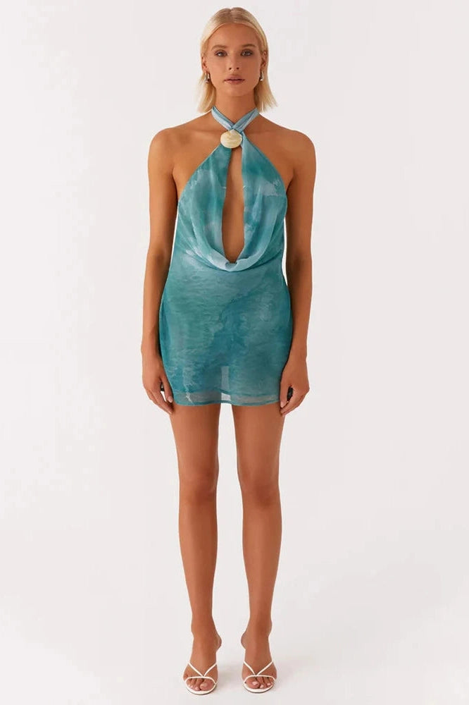Glorol - Hollow Out Backless Off-Shoulder Sleeveless Mini Dress