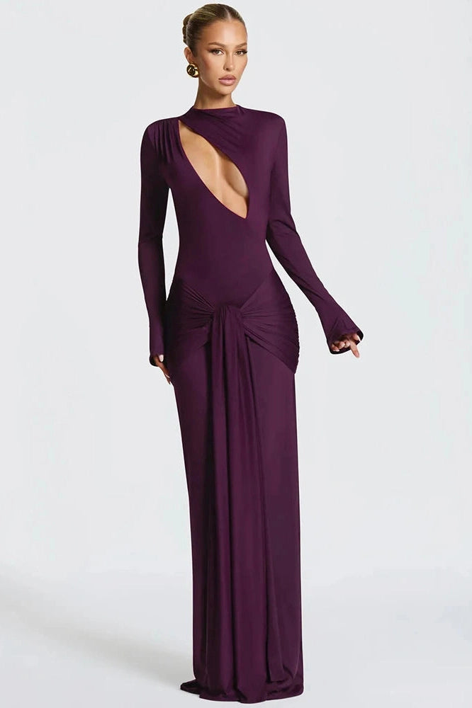Glorol - Hollow Out Long Sleeve O Neck Bodycon Maxi Dress