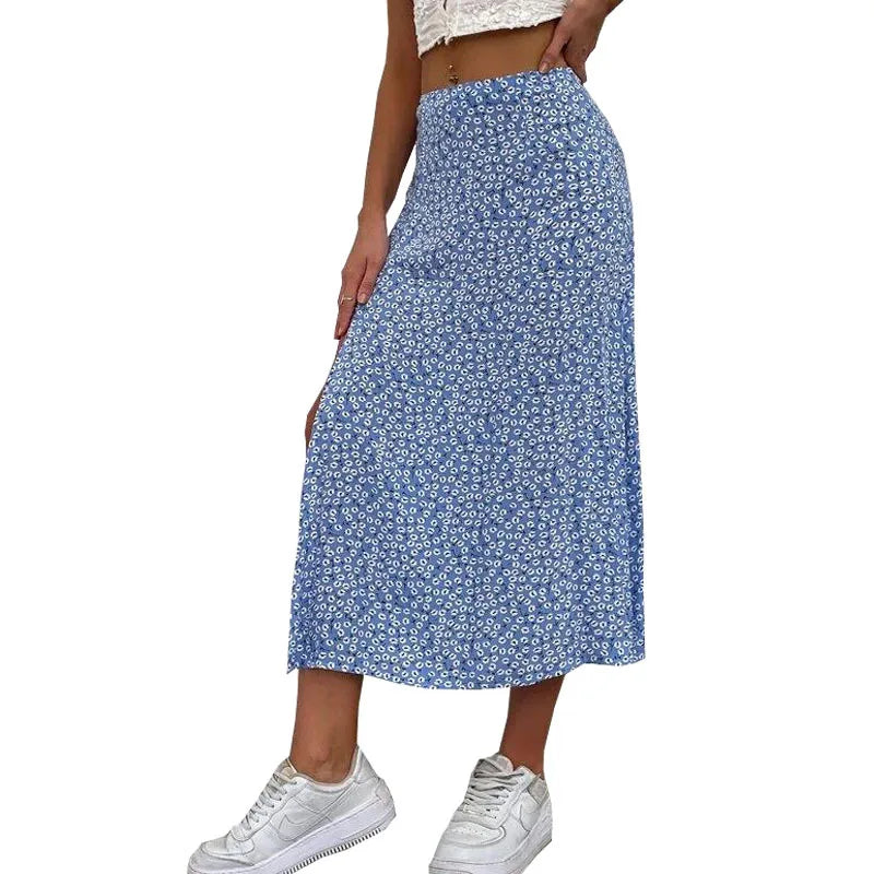 Glorol - Floral Cross-border Slit A-line Skirt