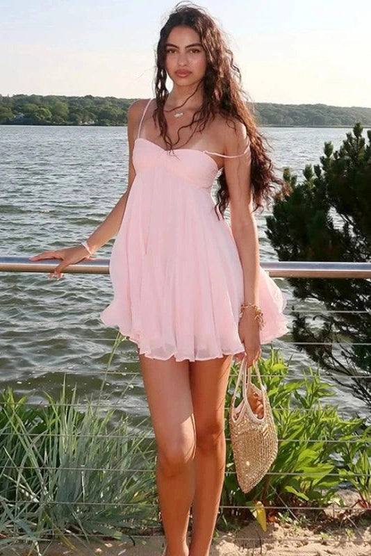 Glorol - Elegant Pleated Sleeveless Mini Dress