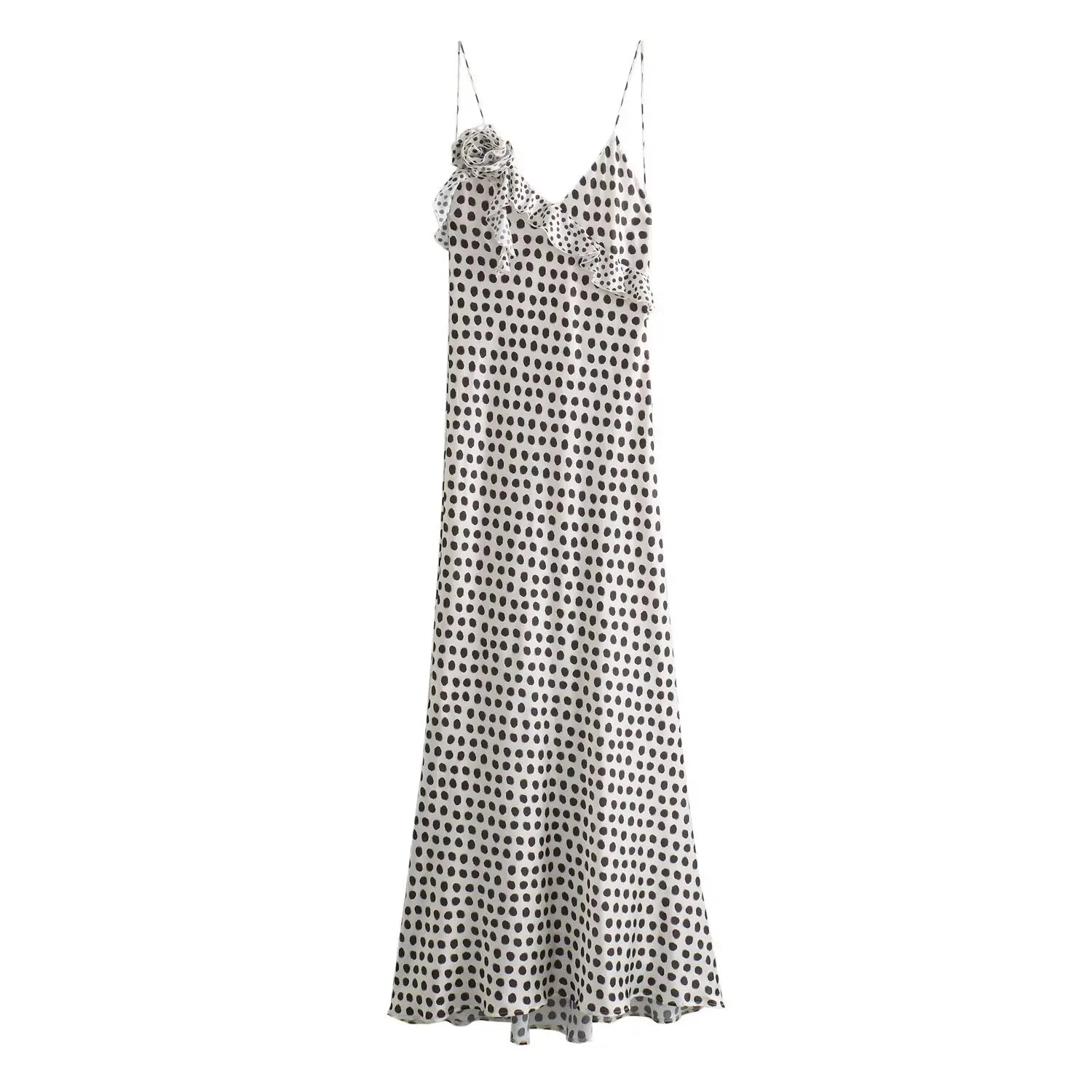 V Neck Printed Spaghetti Strap Slim Maxi Dress
