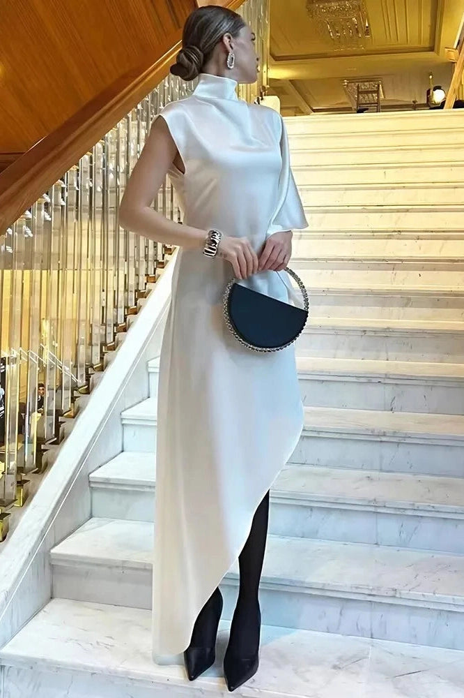 Glorol - Elegant Sleeveless Turtleneck Irregular Maxi Dress