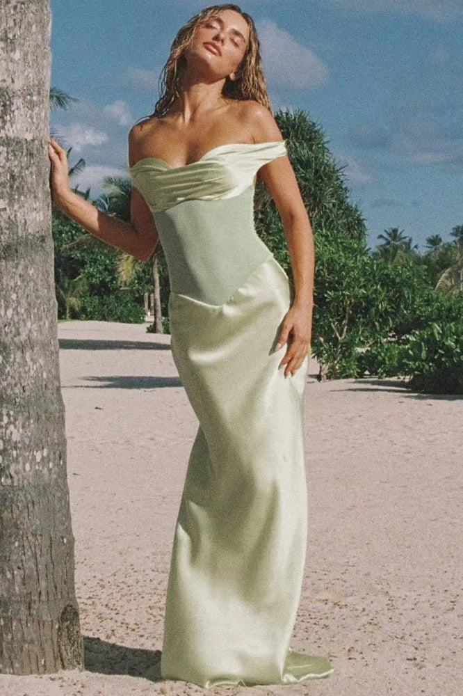 Glorol - Off-Shoulder Patchwork Strapless Sleeveless Bodycon Maxi Dress