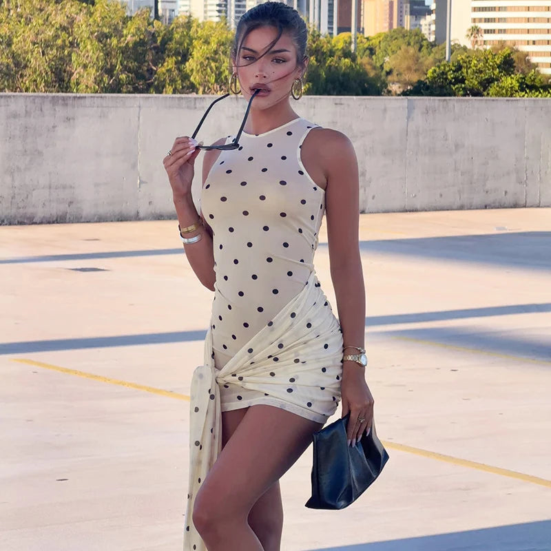 Glorol - Polka Dot See-Through Sleeveless Slim Mini Dress