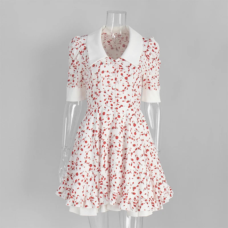 Glorol - Printed Short Sleeve High Waist Mini Dress