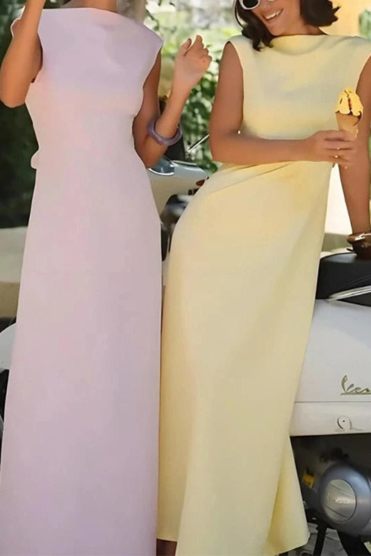 Glorol - Elegant Hollow Out High Waist O-Neck Sleeveless Maxi Dress