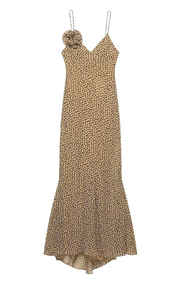 V-Neck Backless Slim Printed Patchwork Maxi Dress