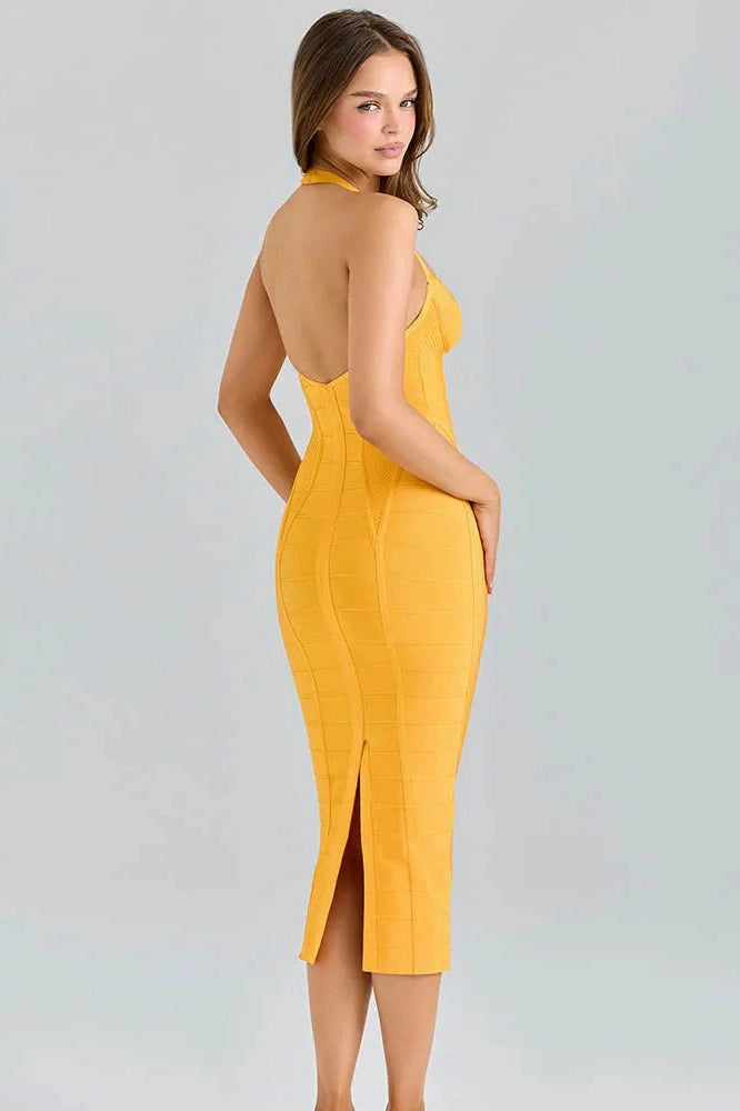 Glorol - Backless Off-Shoulder Sleeveless Bodycon Midi Dress