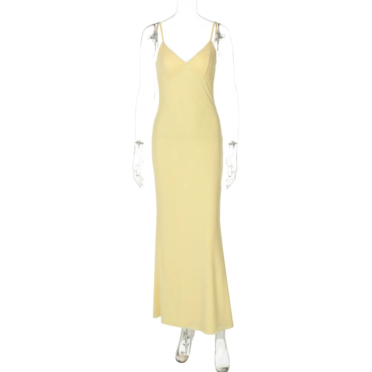 Spaghetti Strap V Neck Backless Slim Maxi Dress