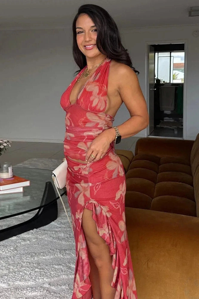 Glorol - Deep V Neck Sleeveless Backless Bodycon Maxi Dress