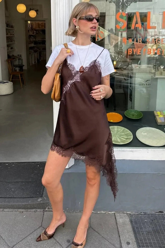 Glorol - Lace Backless Patchwork V-Neck Slim Bodycon Mini Dress