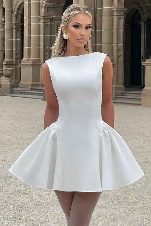Backless High Waist O-Neck A-line Mini Dress