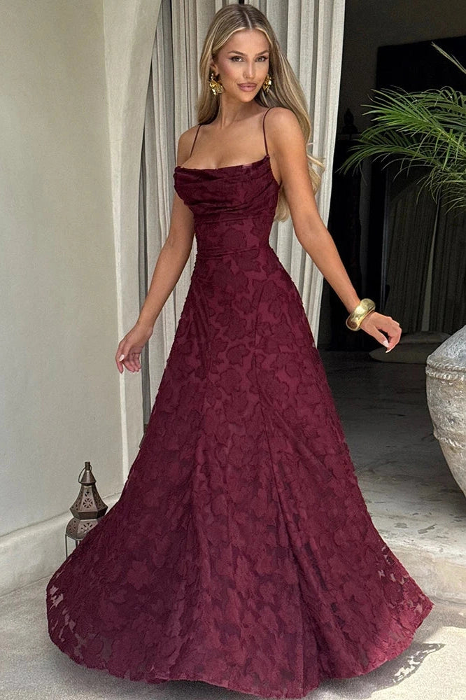 Glorol - Spaghetti Strap Backless Off-Shoulder Sleeveless Lace-Up Maxi Dress
