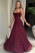 Glorol - Spaghetti Strap Backless Off-Shoulder Sleeveless Lace-Up Maxi Dress
