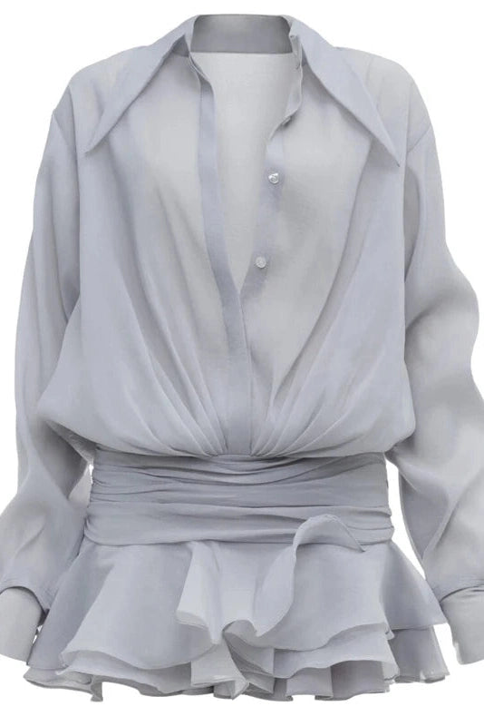 Glorol - Pleated Mesh See-Through Loose Mini Dress