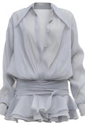 Glorol - Elegant Pleated See-Through Loose Mini Dress