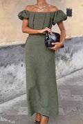 Glorol - Elegant Slim High Waist Off-Shoulder Puff Sleeve Maxi Dress